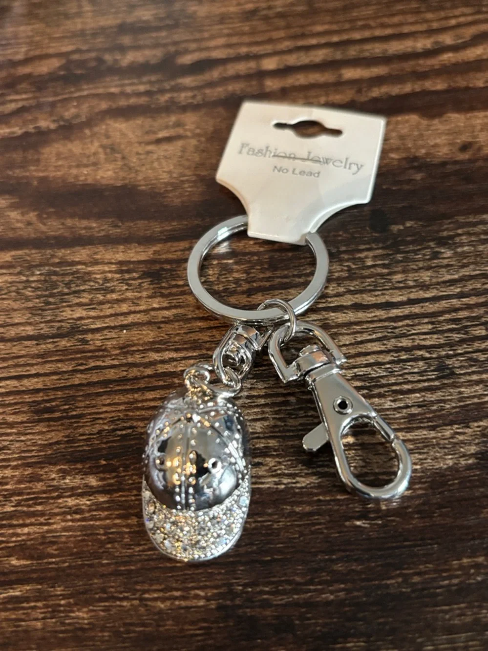 Silver Bling Rhinestone Ball‎ Cap Bag Charm Key Chain